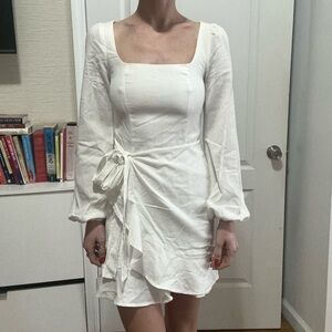 Princess Polly Cream Asymmetrical Ruffled Wrap Dress